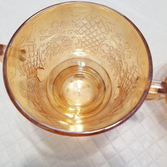 Amber etched glass open sugar and creamer - Picture 4 of 6